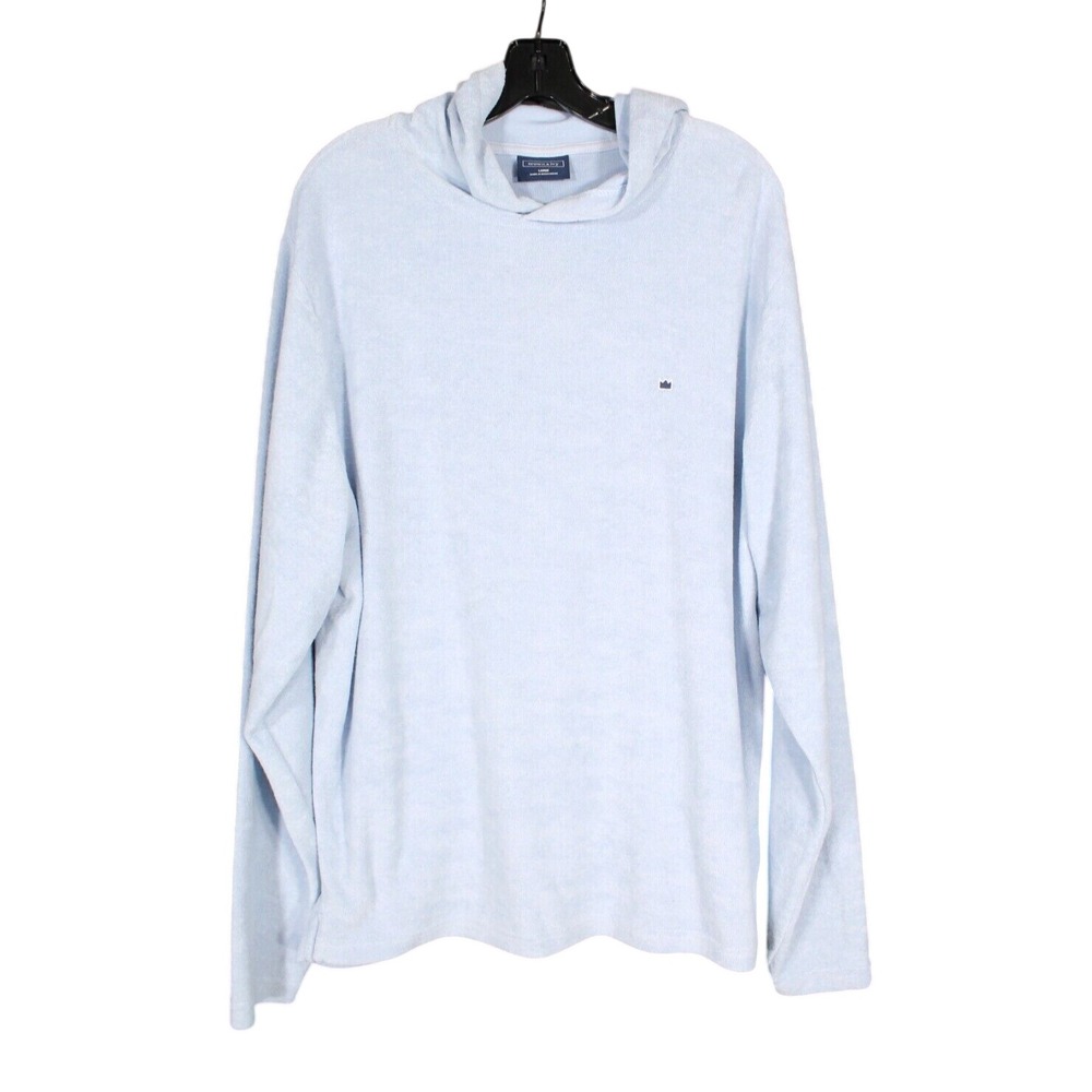 NWT CROWN & IVY Jazz Blue TERRY KNIT Logo L/S Pullover HOODIE SWEATSHIRT Sz L